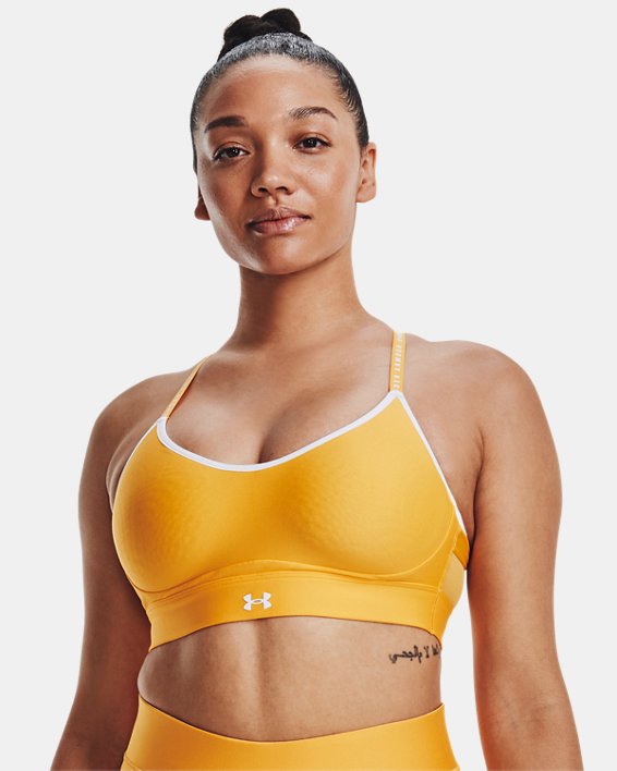 Women's UA Infinity Low Covered Sports Bra, Yellow, pdpMainDesktop image number 2